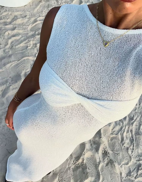 Load image into Gallery viewer, Summer Beach Knit Maxi Dress for Women Cover-Up Pink Sleeveless Twist Sundress Knitwear See-Through Maxi Bodycon Dress New
