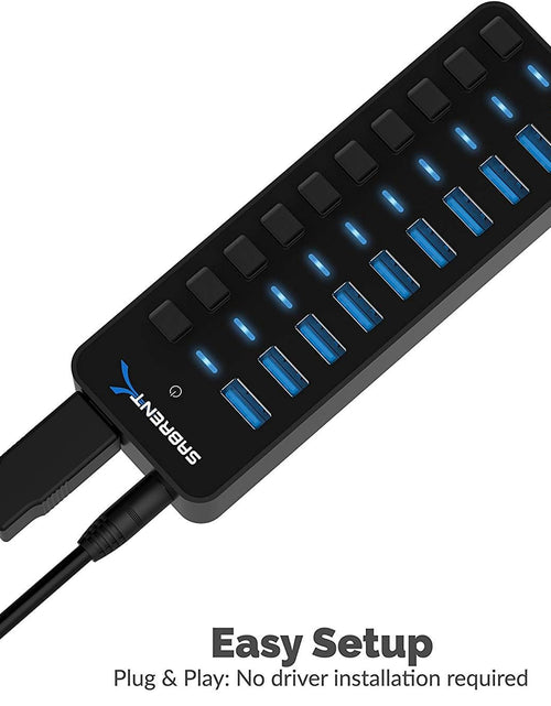 Load image into Gallery viewer, 10-Port 60W USB 3.0 Hub with Individual Power Switches and Leds, Includes 60W 12V/5A Power Adapter (HB-BU10)
