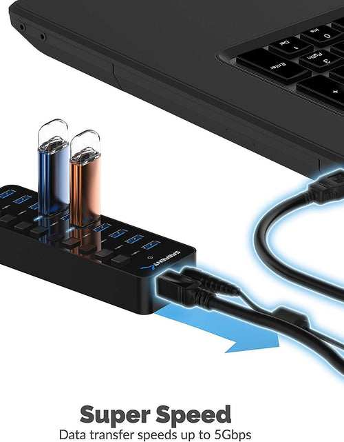 Load image into Gallery viewer, 10-Port 60W USB 3.0 Hub with Individual Power Switches and Leds, Includes 60W 12V/5A Power Adapter (HB-BU10)
